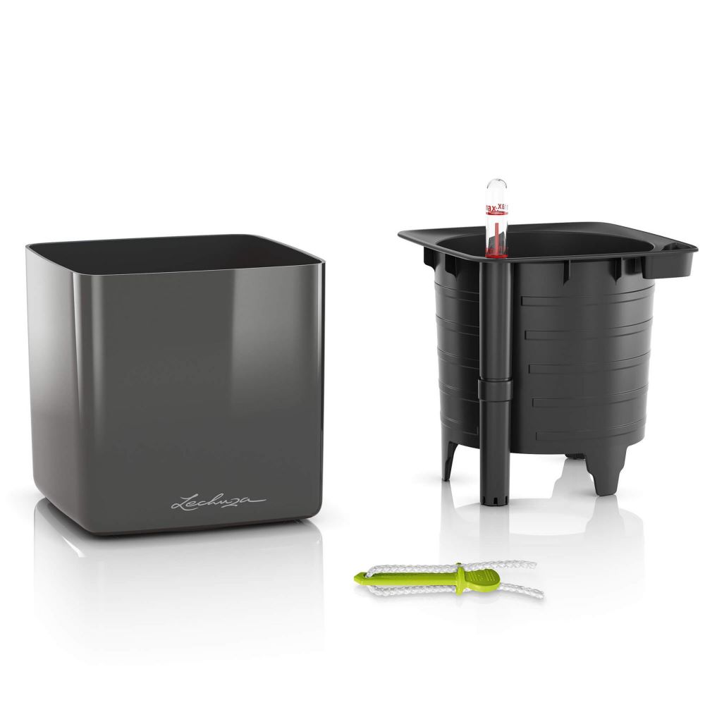 CUBE Glossy 14 charcoal high-gloss Lechuza Cube Glossy 14cm- All In One Set-Charcoal - imagine 5