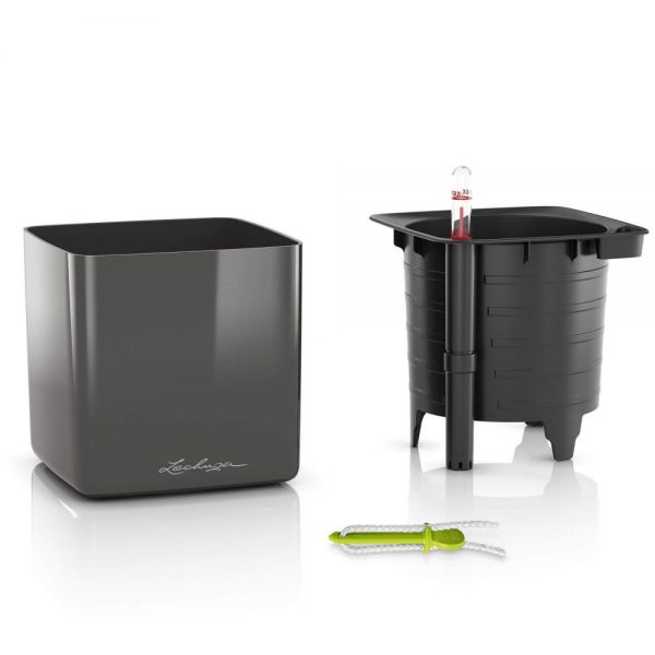 Lechuza Cube Glossy 16 cm- All In One Set-Charcoal-Highgloss - imagine 2