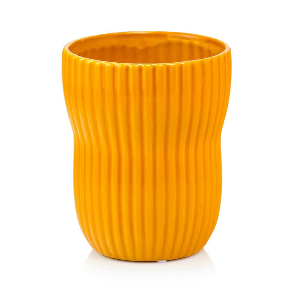 Ghiveci ceramica cu linii- Barcelona - Mustar